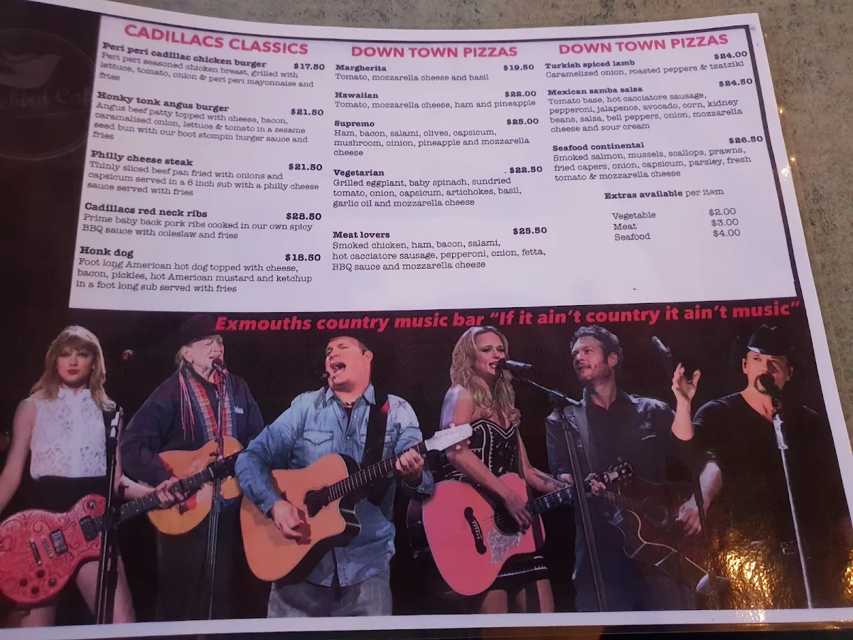 Menu, Cadillacs Bar & Grill