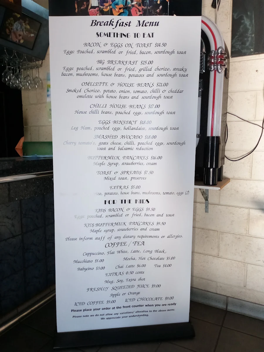 Menu, Cadillacs Bar & Grill