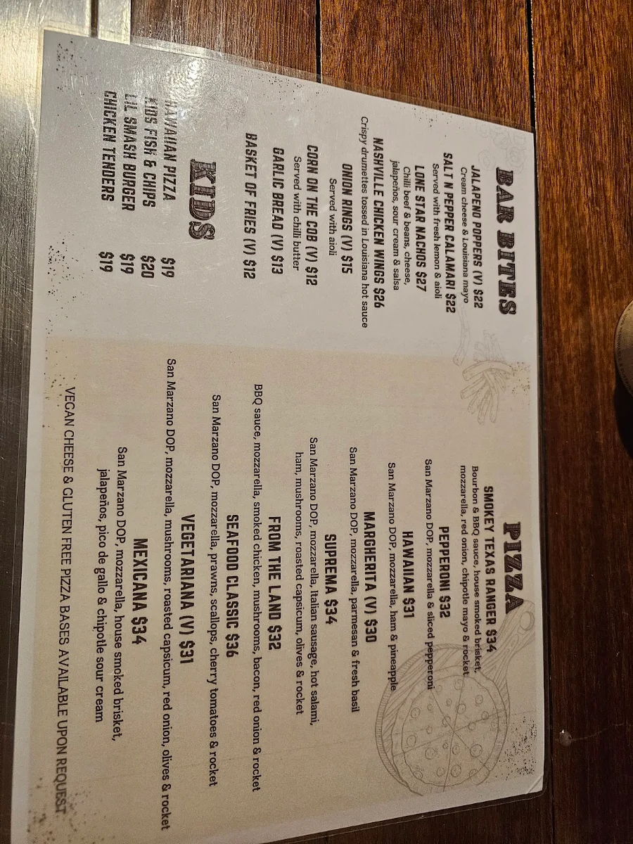 Menu, Cadillacs Bar & Grill