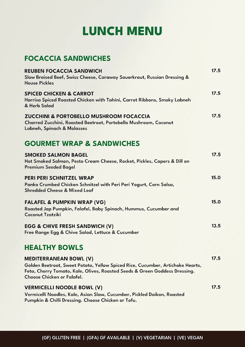 Menu, Fossix Pitt St
