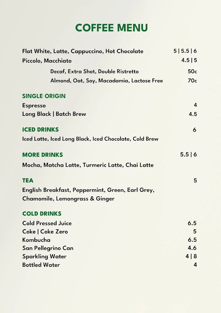 Menu, Fossix Pitt St