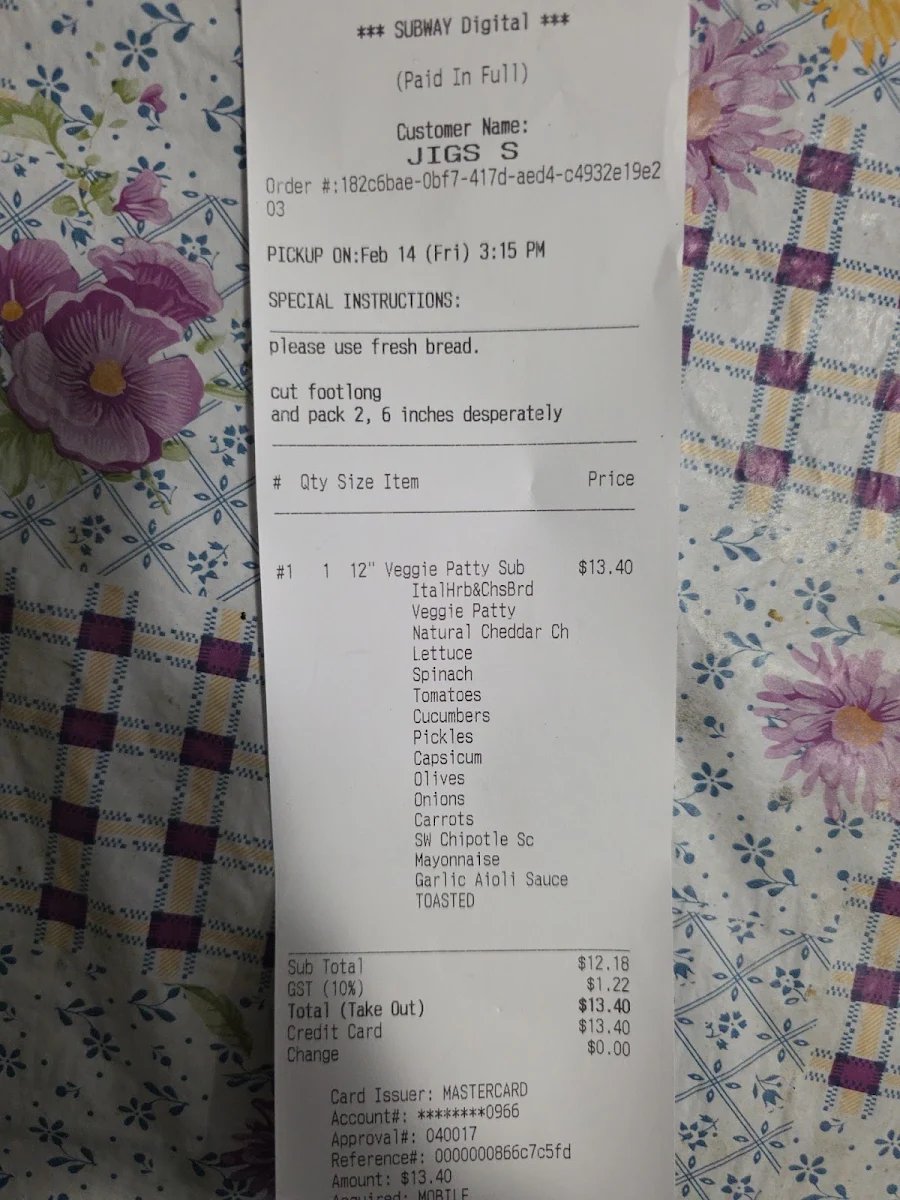 Menu, Subway