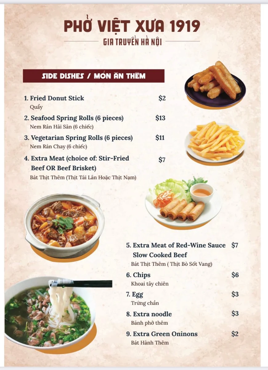 Menu, Pho Viet Xua 1919