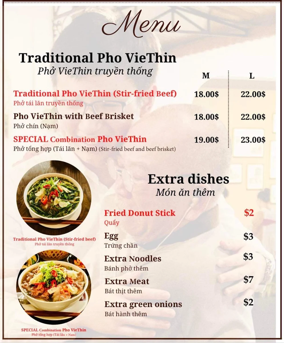 Menu, Pho Viet Xua 1919
