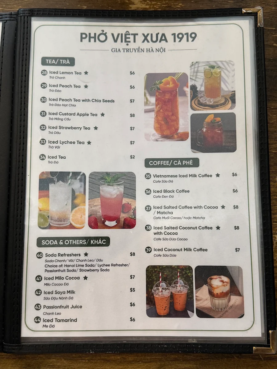 Menu, Pho Viet Xua 1919