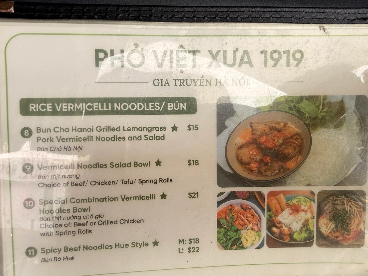 Menu, Pho Viet Xua 1919