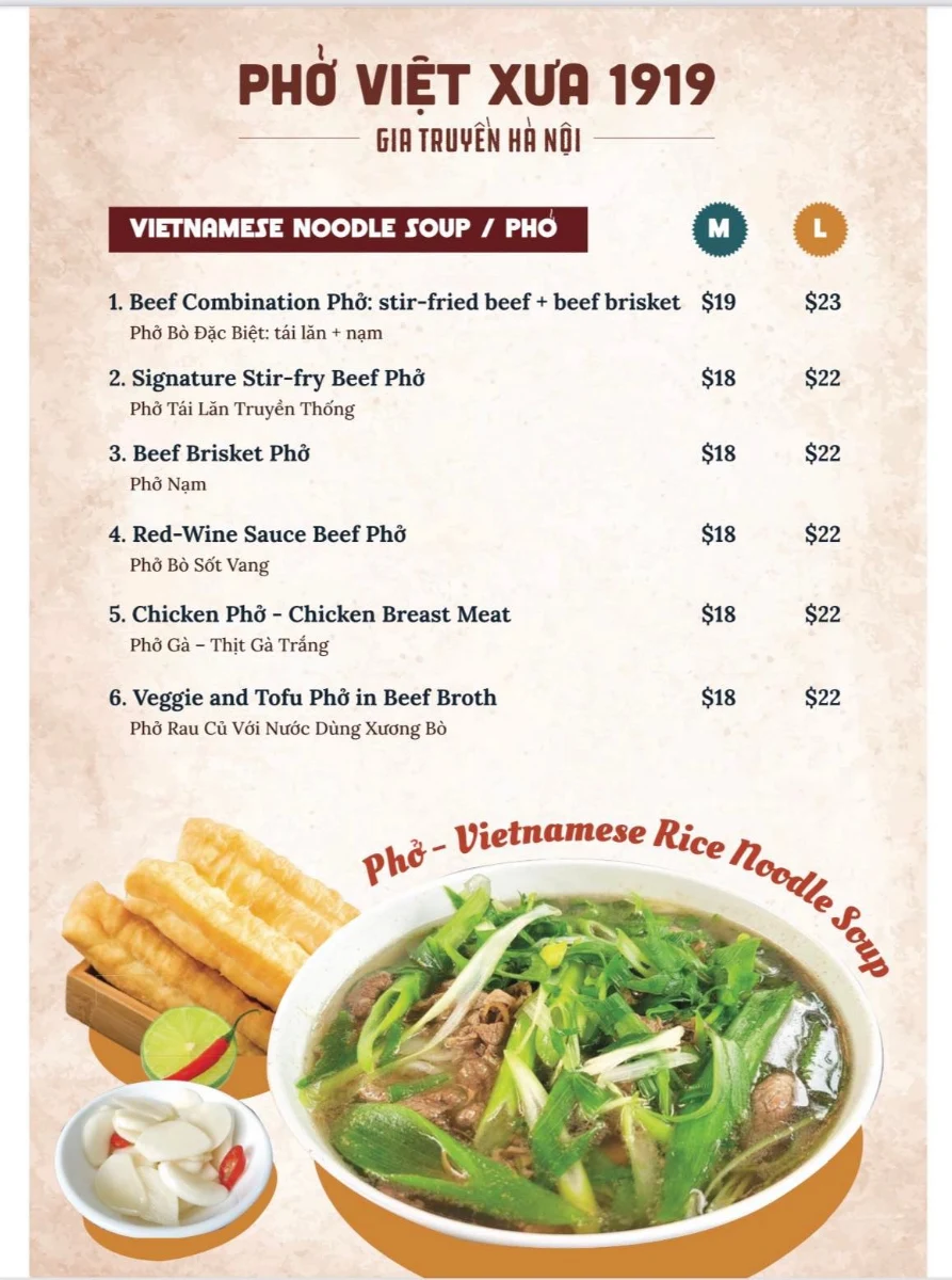 Menu, Pho Viet Xua 1919