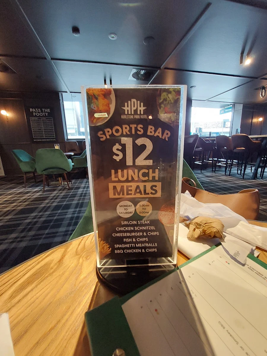 Menu, Hurlstone Park Hotel
