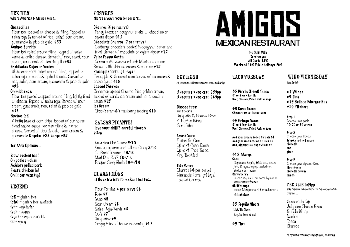 Menu, Amigos Mexican Restaurant