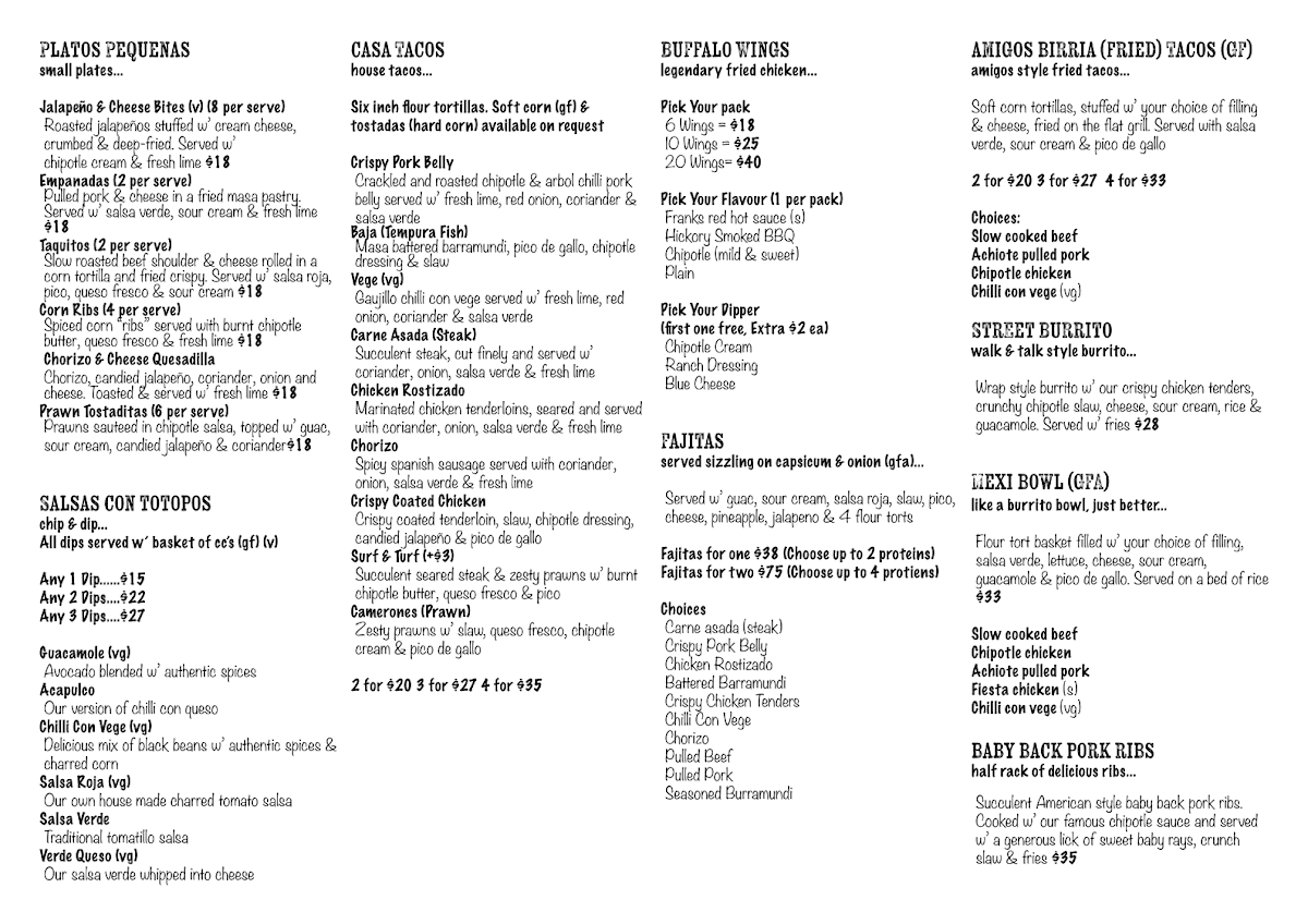 Menu, Amigos Mexican Restaurant