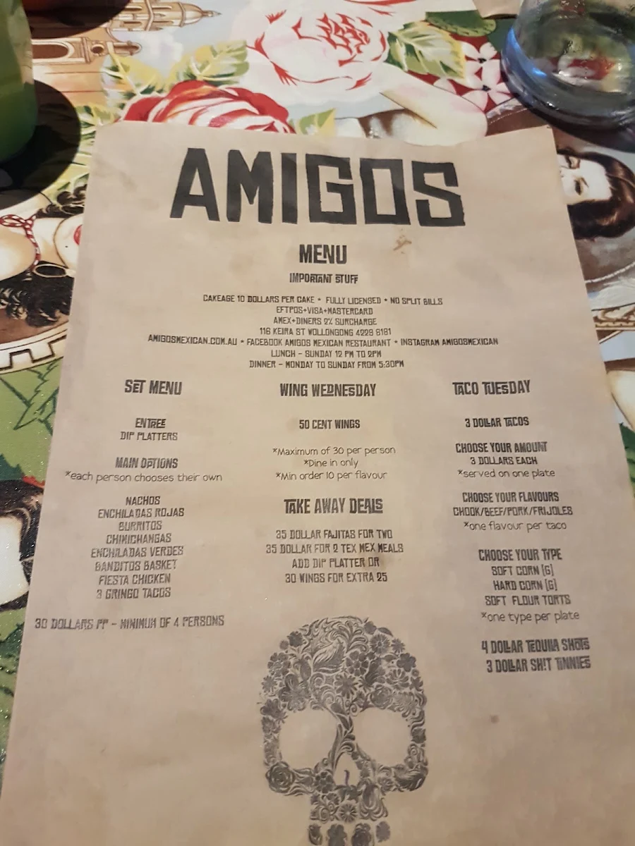 Menu, Amigos Mexican Restaurant