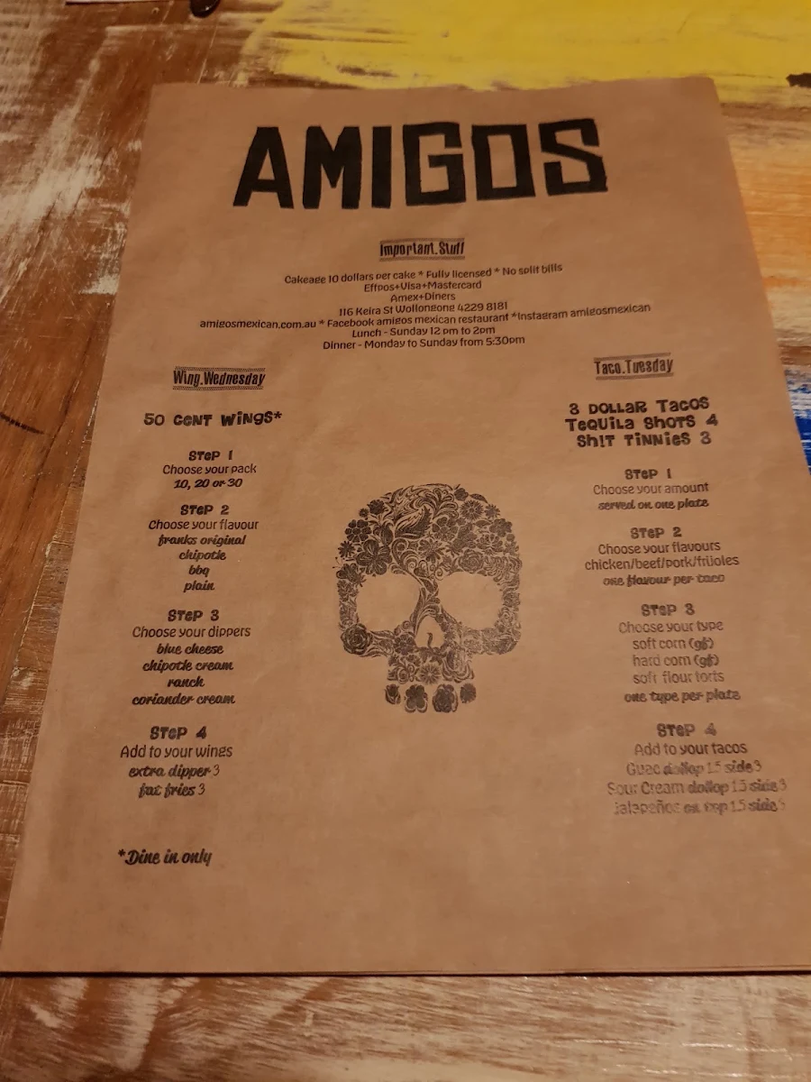 Menu, Amigos Mexican Restaurant