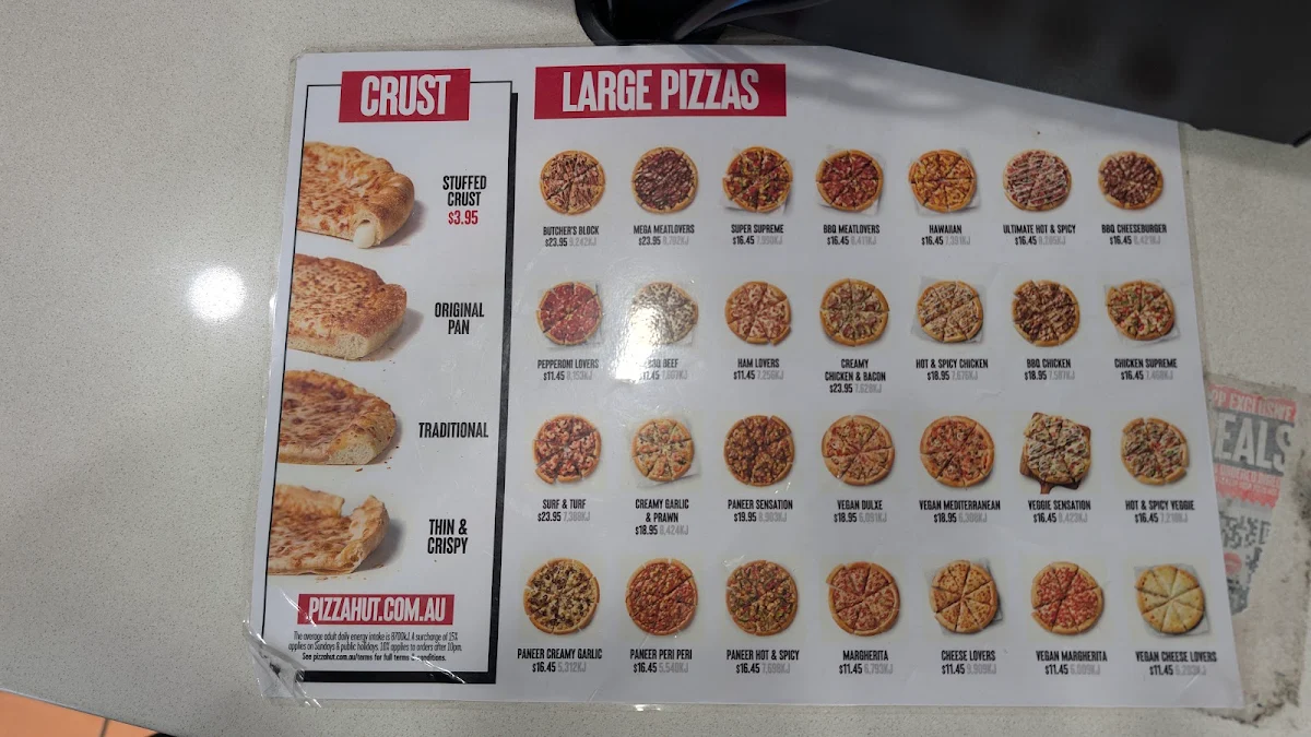 Menu, Pizza Hut Stanmore