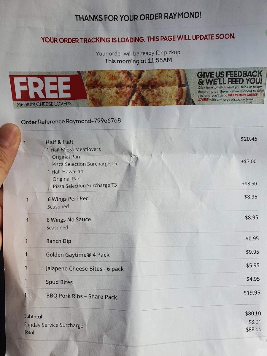 Menu, Pizza Hut Stanmore