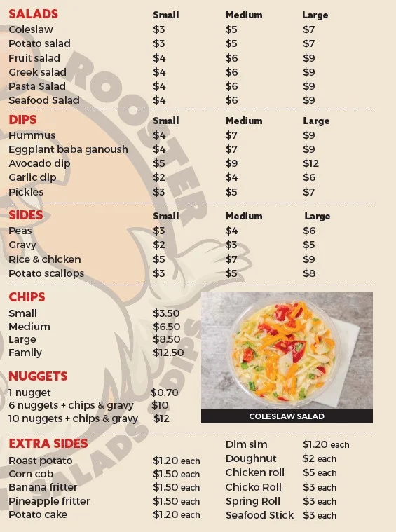 Menu, Derby's Rooster