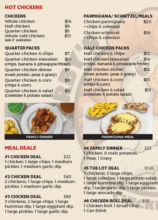 Menu, Derby's Rooster