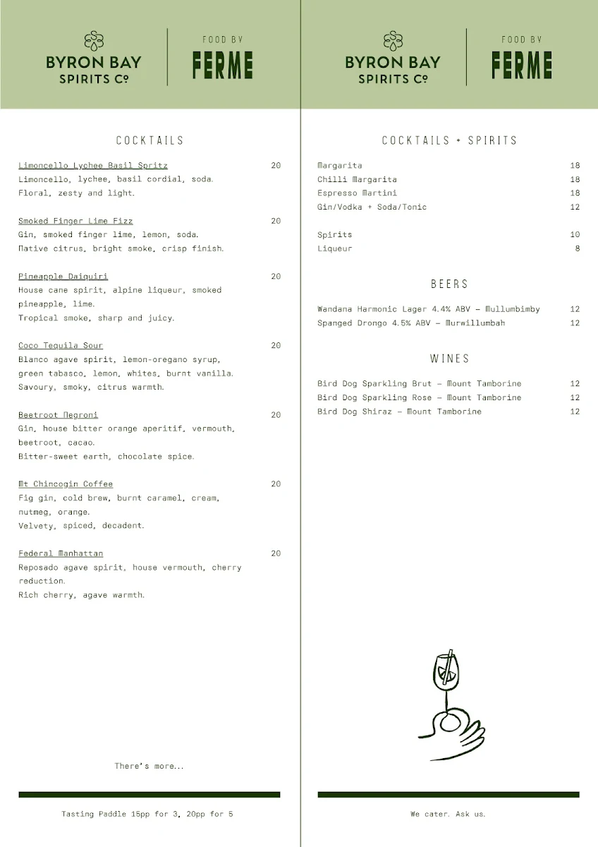 Menu, FERME Shawarma shop at Byron Bay Spirits Co.