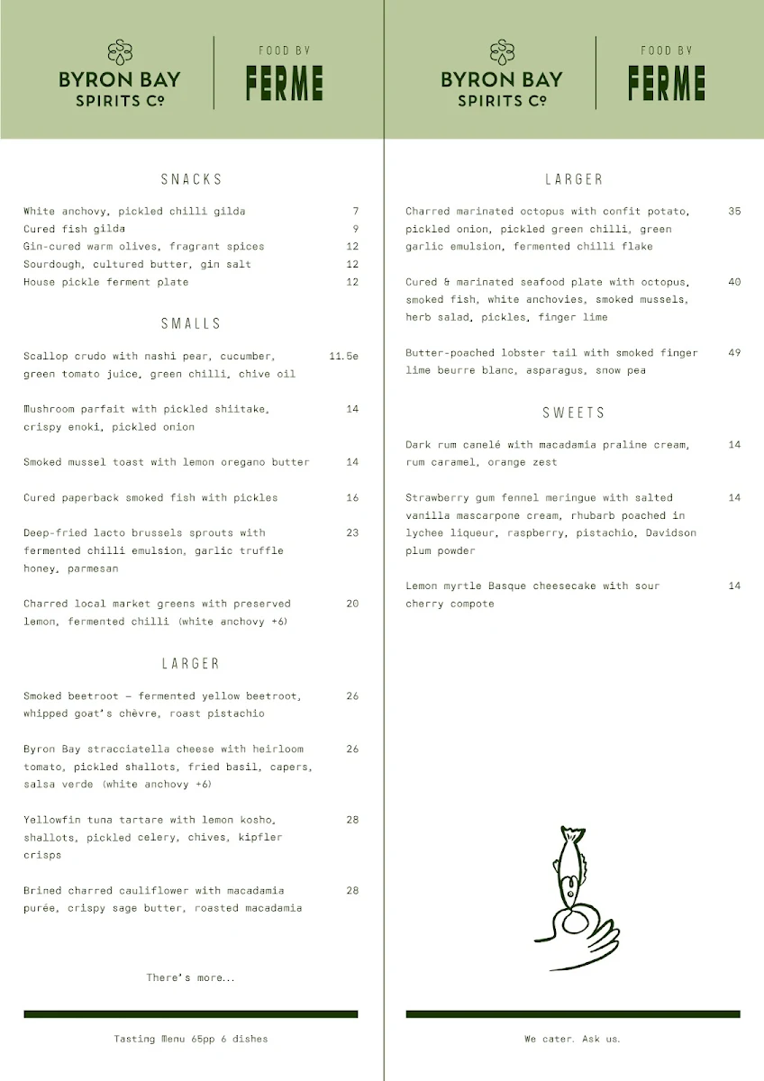Menu, FERME Shawarma shop at Byron Bay Spirits Co.