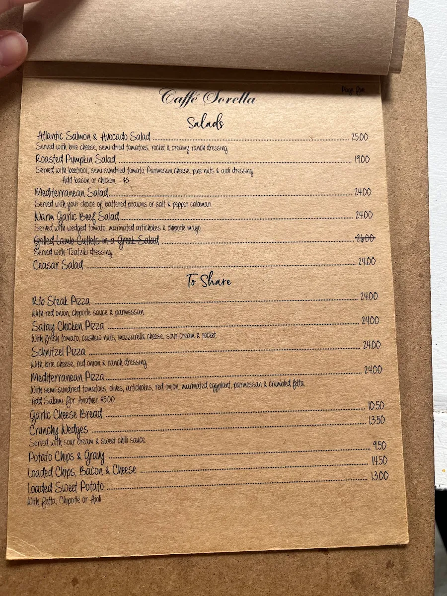 Menu, Caffe Sorella