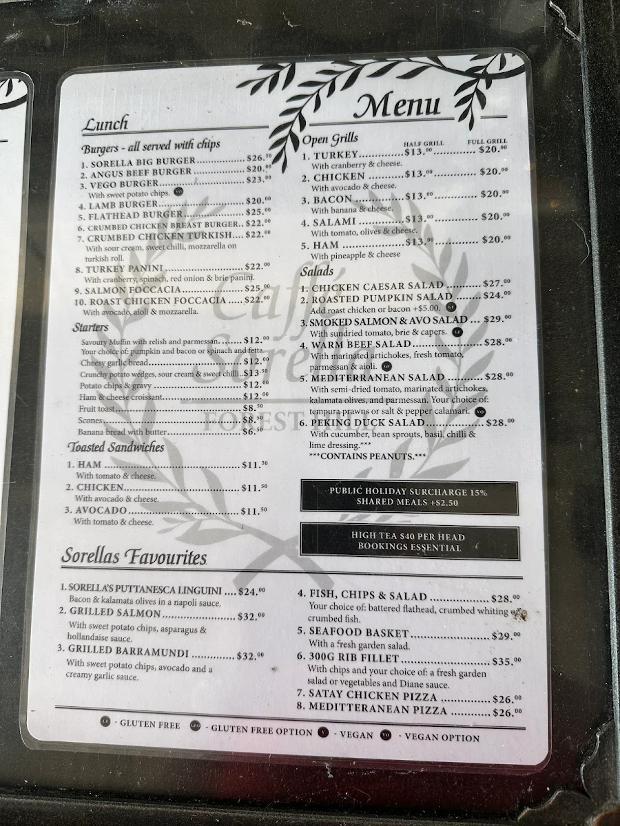 Menu, Caffe Sorella