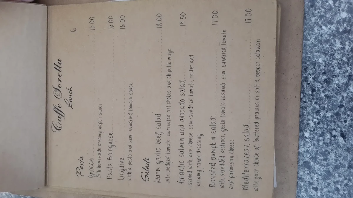 Menu, Caffe Sorella