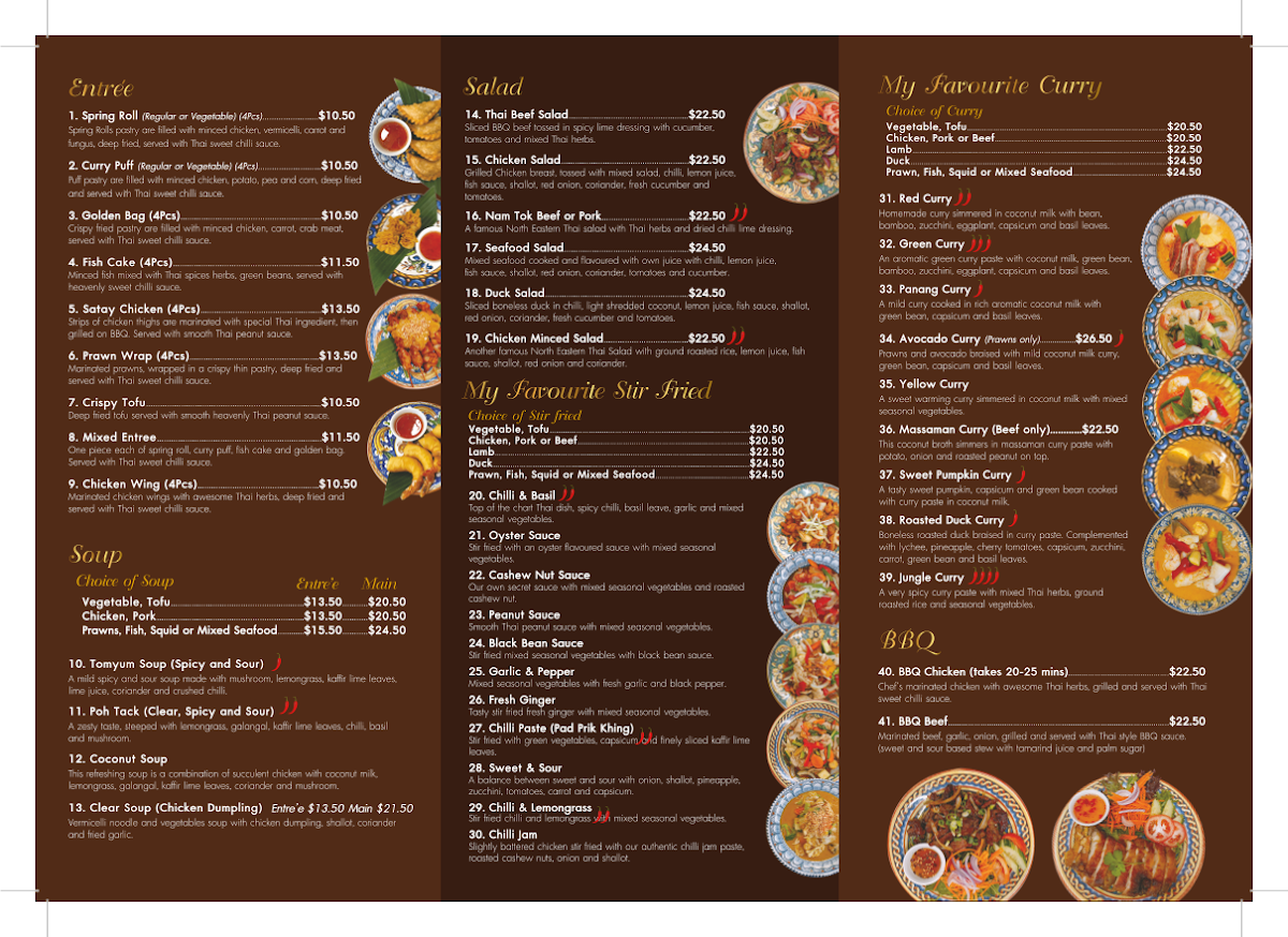 Menu, My Favourite Thai