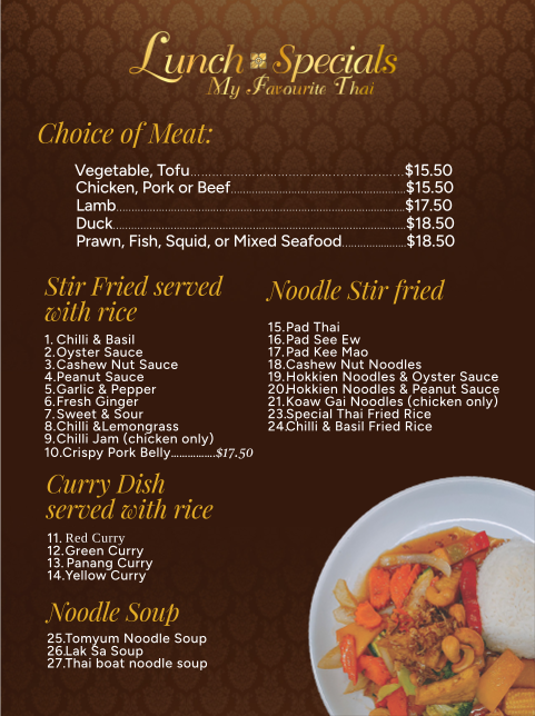 Menu, My Favourite Thai