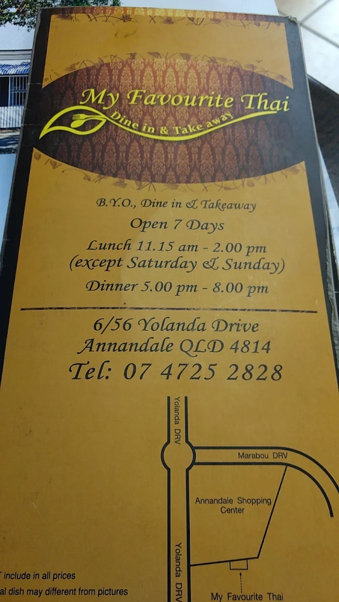 Menu, My Favourite Thai