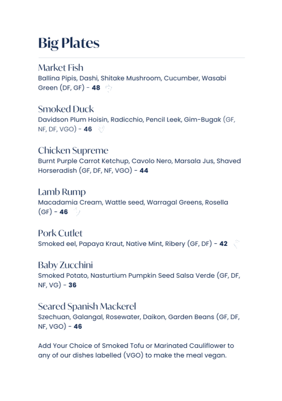 Menu, Azure Bar & Grill