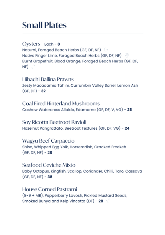 Menu, Azure Bar & Grill