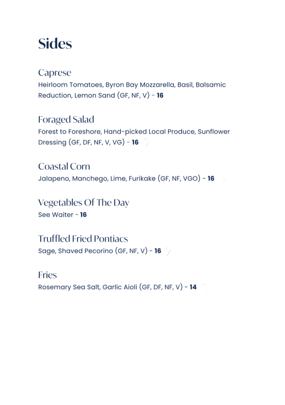 Menu, Azure Bar & Grill