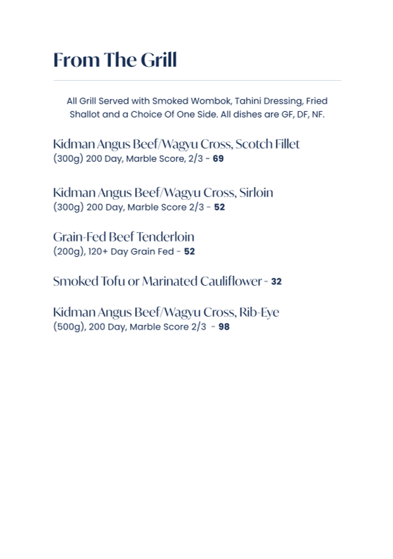 Menu, Azure Bar & Grill