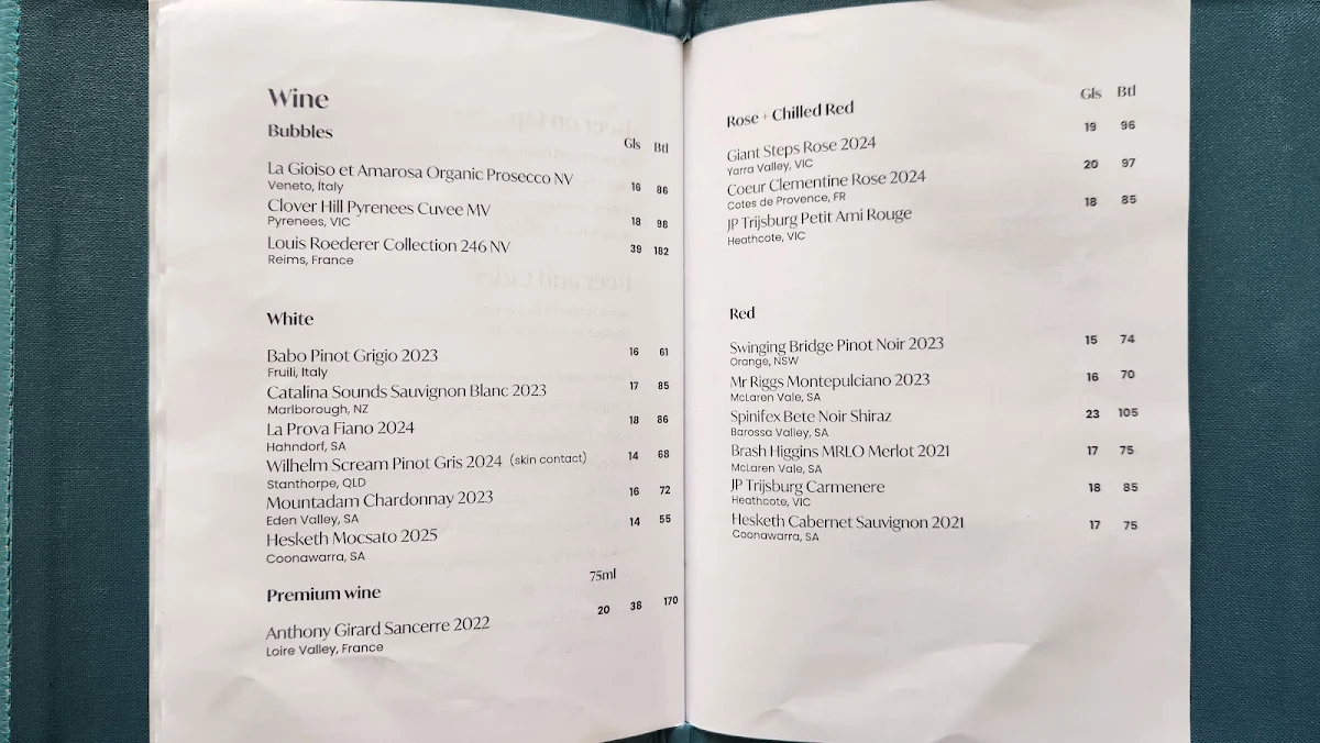 Menu, Azure Bar & Grill