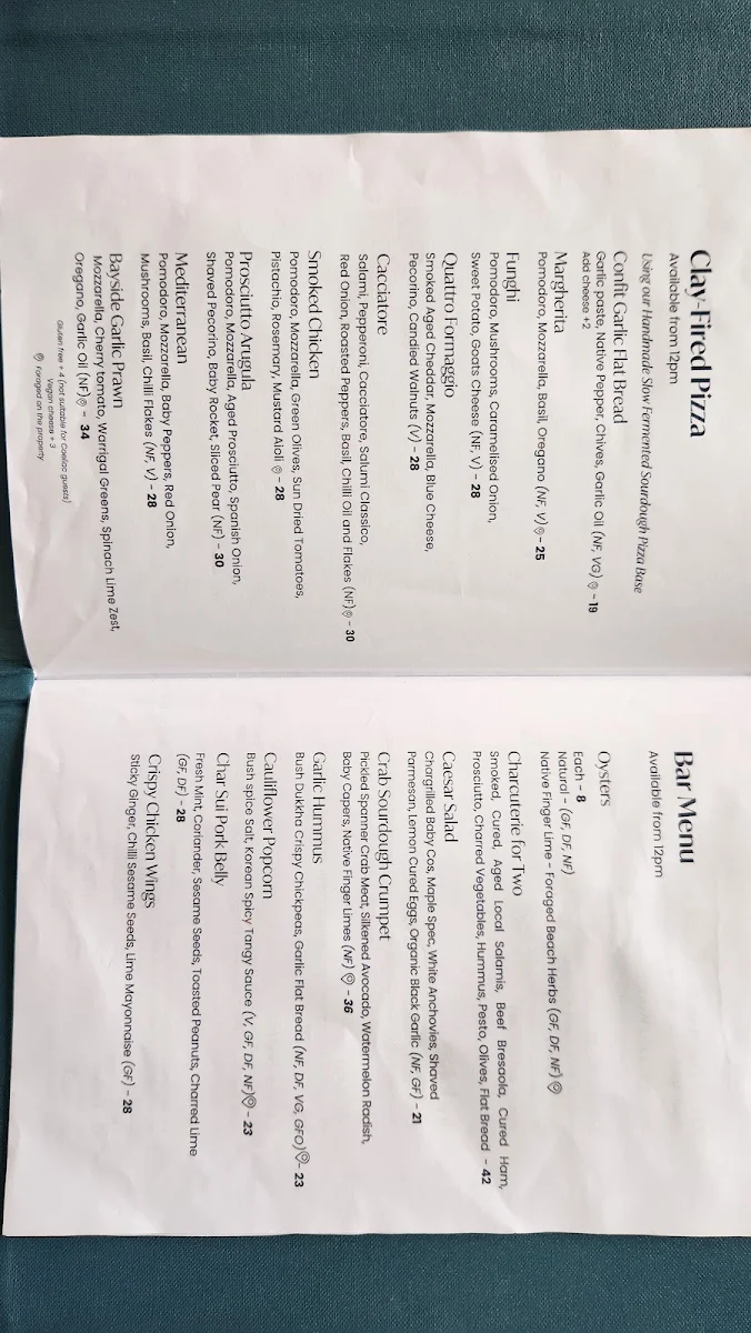 Menu, Azure Bar & Grill