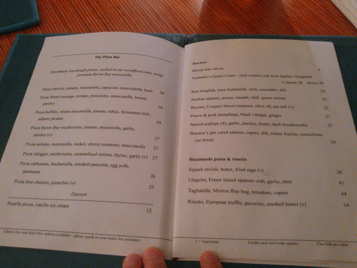 Menu, Azure Bar & Grill