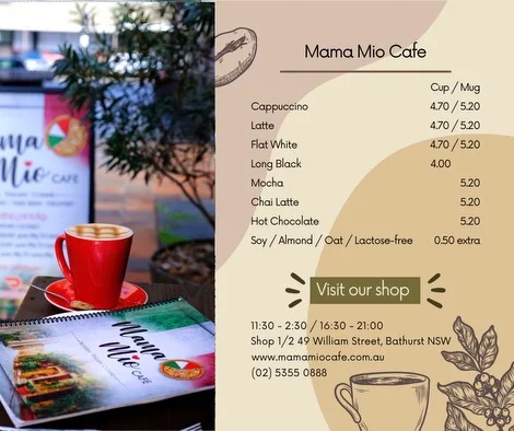 Menu, Mama Mio Cafe