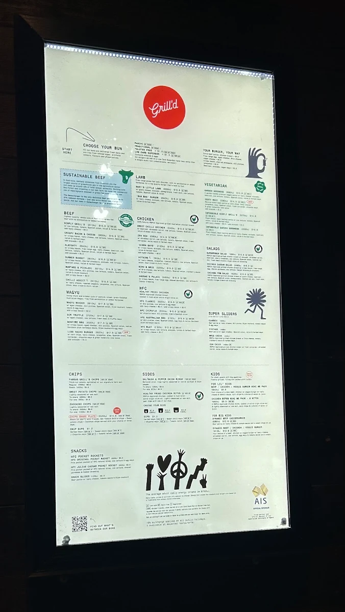 Menu, Grill'd Burgers - Canberra Centre