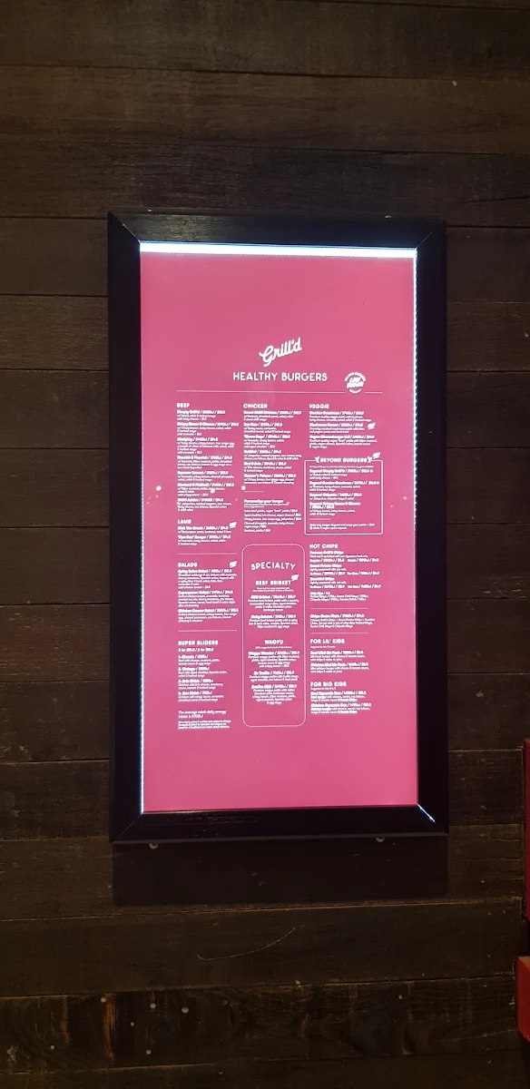 Menu, Grill'd Burgers - Canberra Centre