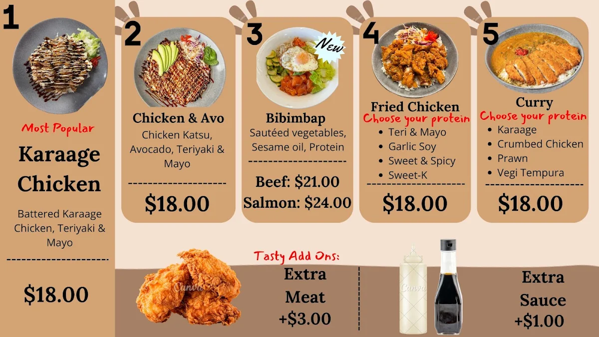 Menu, K-Chicken & Sushi