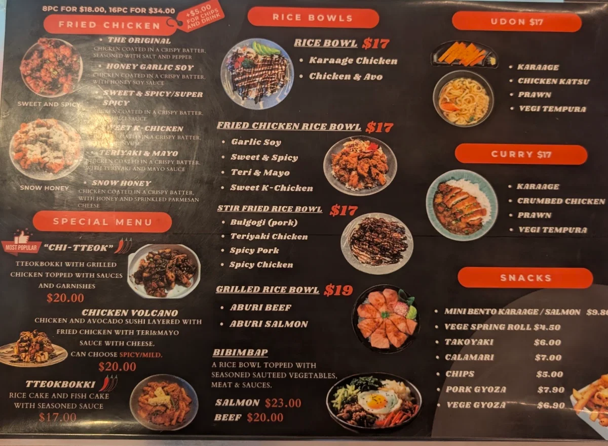 Menu, K-Chicken & Sushi