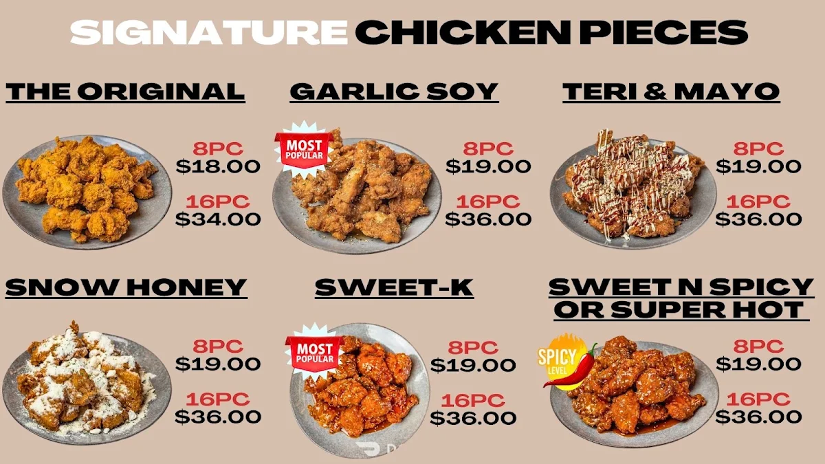 Menu, K-Chicken & Sushi