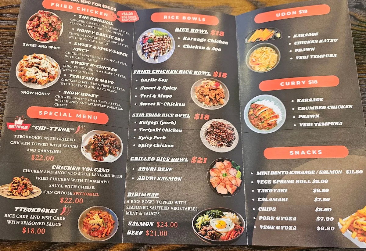 Menu, K-Chicken & Sushi