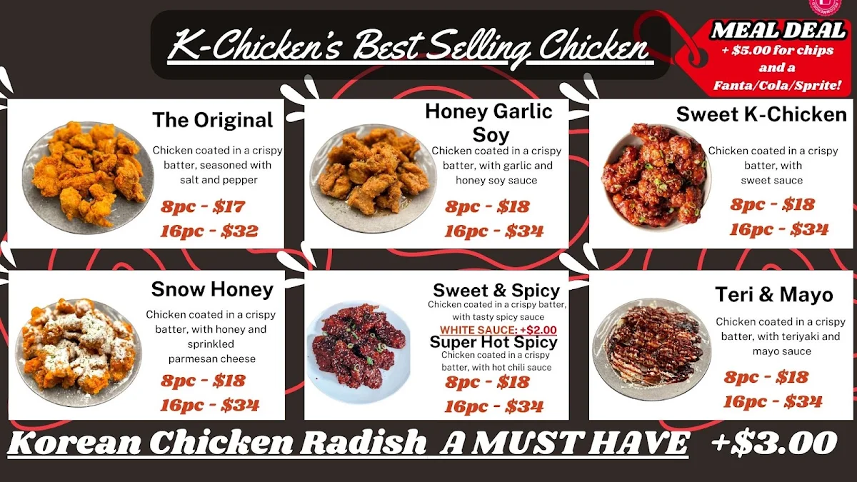 Menu, K-Chicken & Sushi