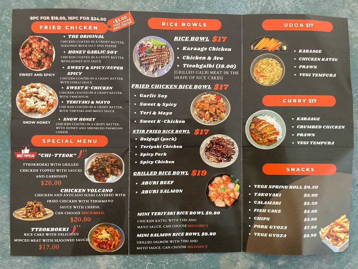 Menu, K-Chicken & Sushi