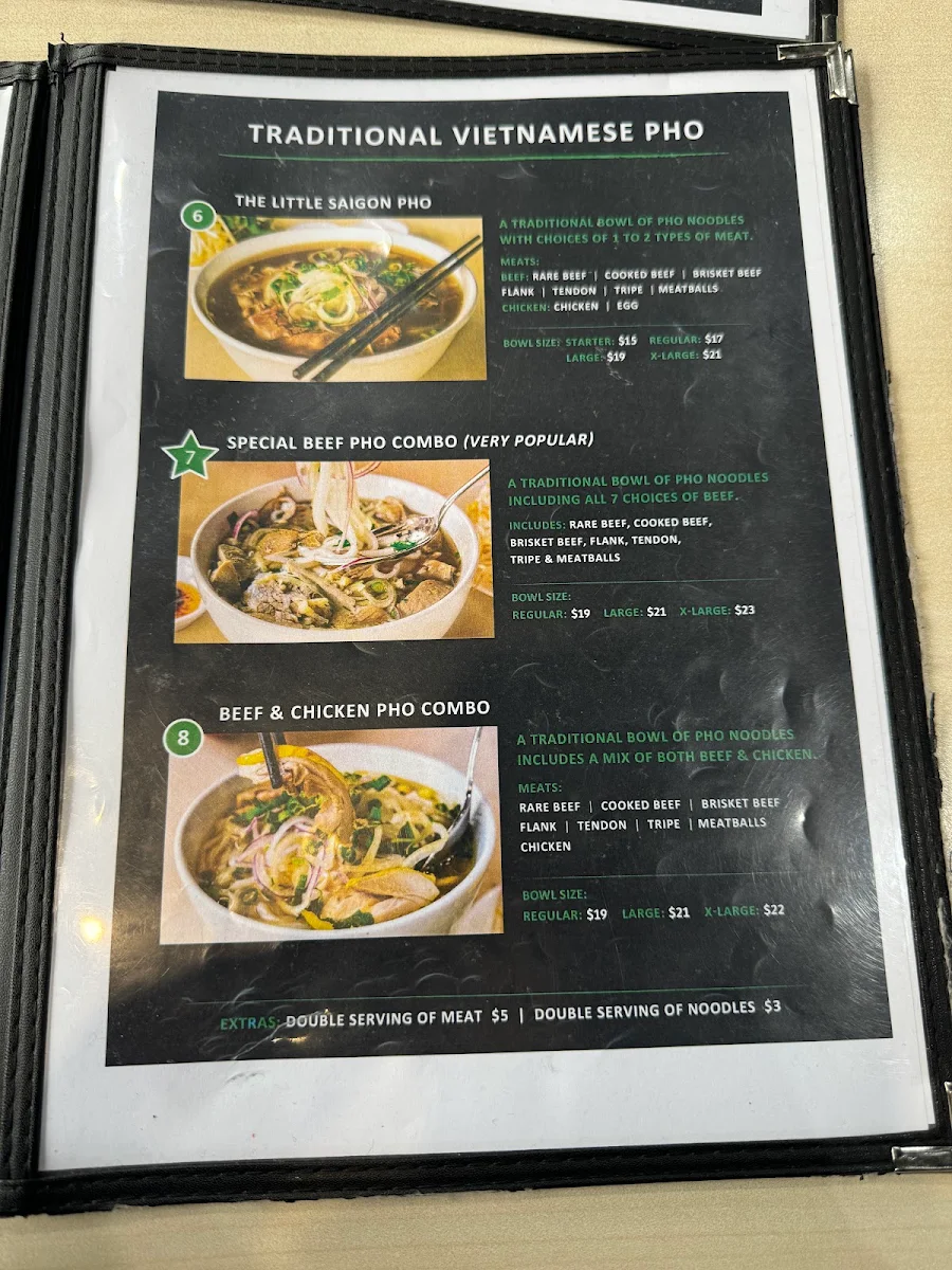 Menu, Little Saigon Pho