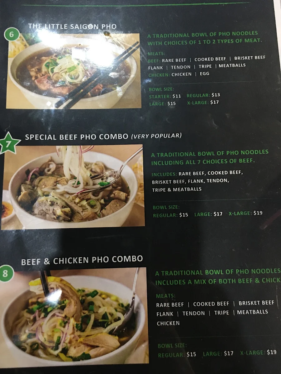 Menu, Little Saigon Pho