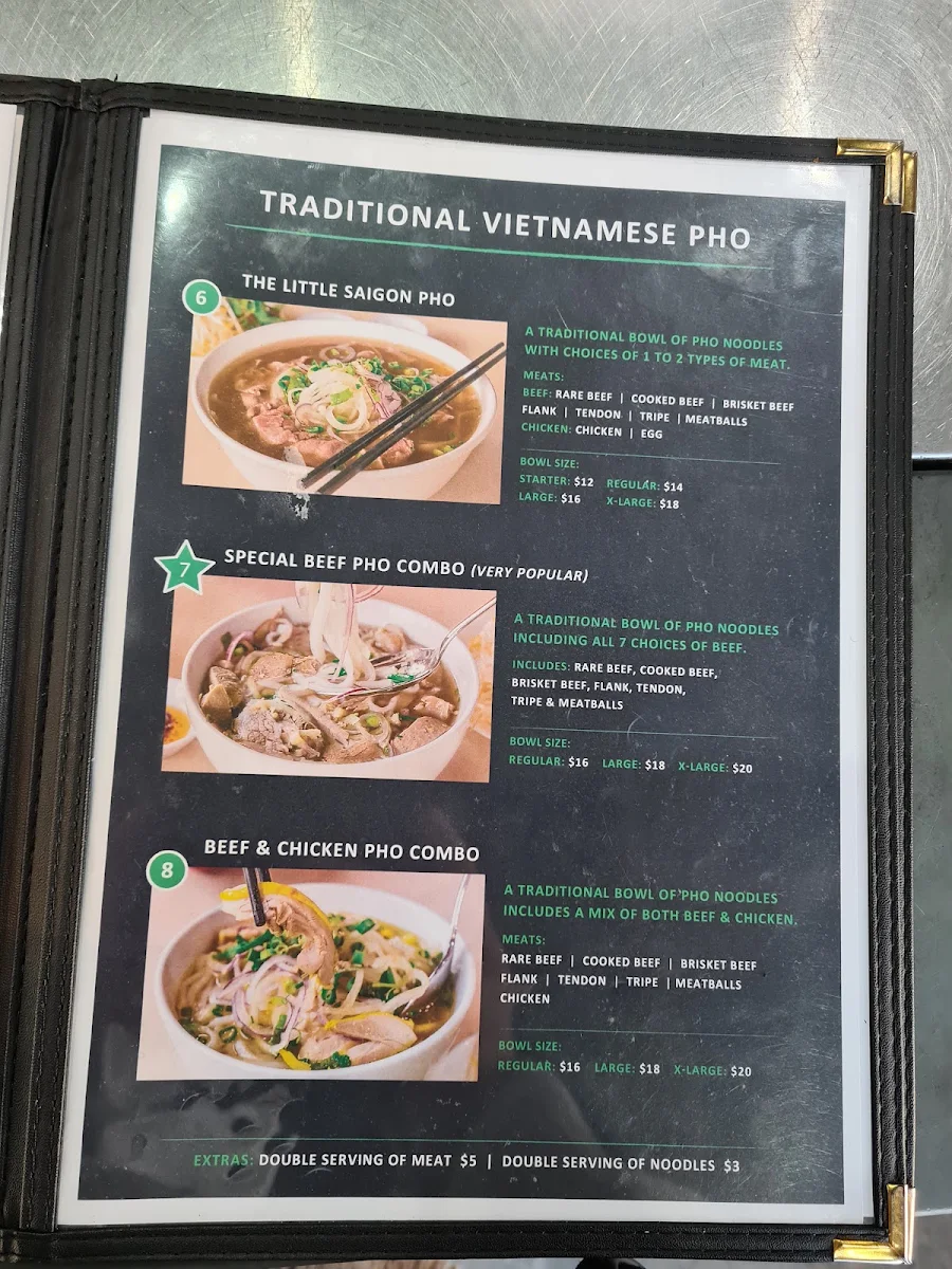 Menu, Little Saigon Pho