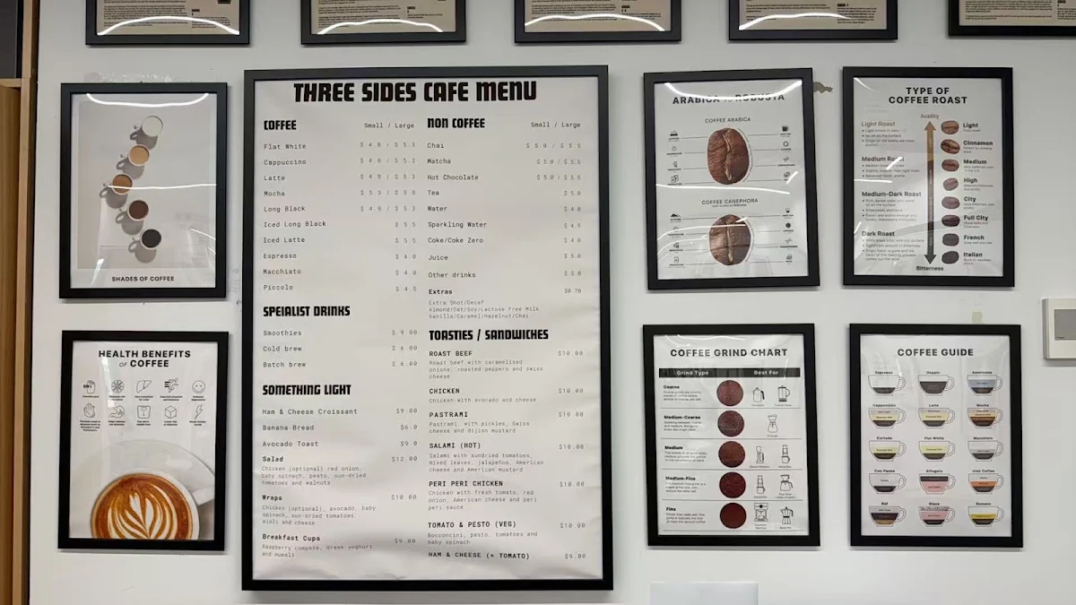 Menu, Three Sides Cafe