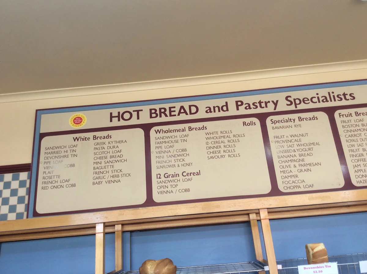 Menu, Ferntree Gully Bakery