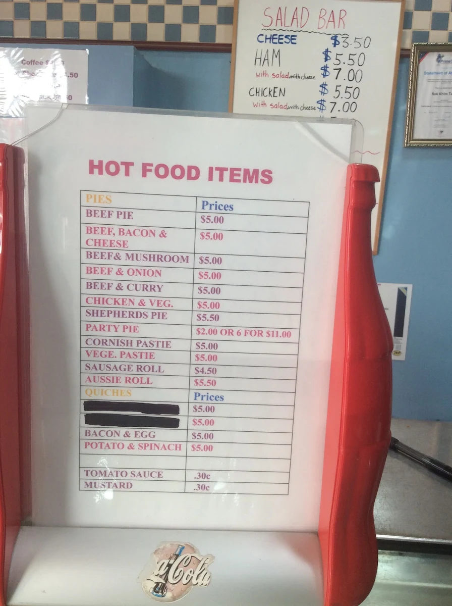 Menu, Ferntree Gully Bakery